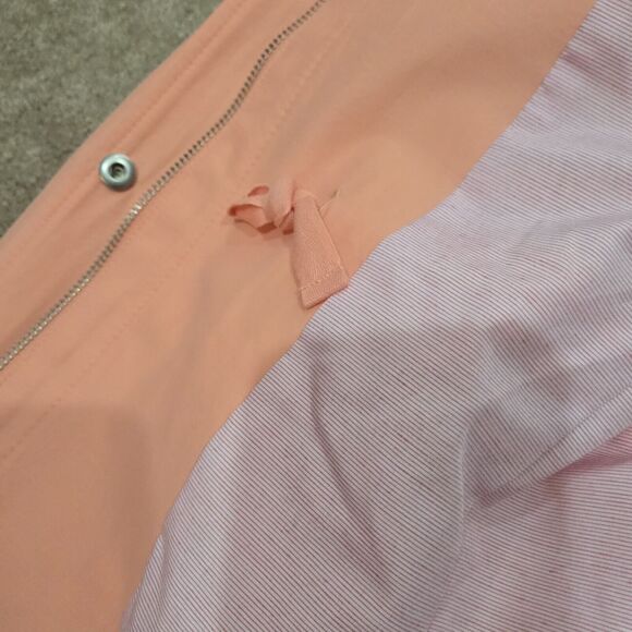 Talbots Coral Orange Rain Jacket Coat Full Zip Drawstring Pockets Lined Large - Picture 11 of 16